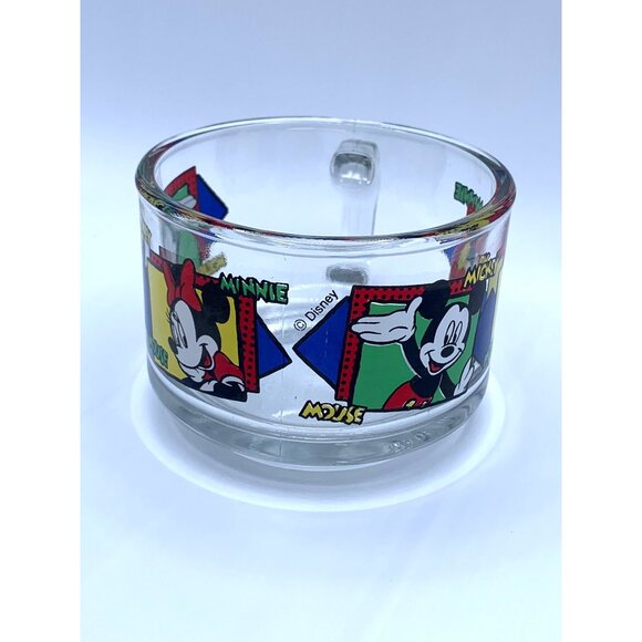 Vintage Disney Mickey and Minnie Mouse Glass Mug soup 3 Inch Diameter Made in US - Picture 3 of 8